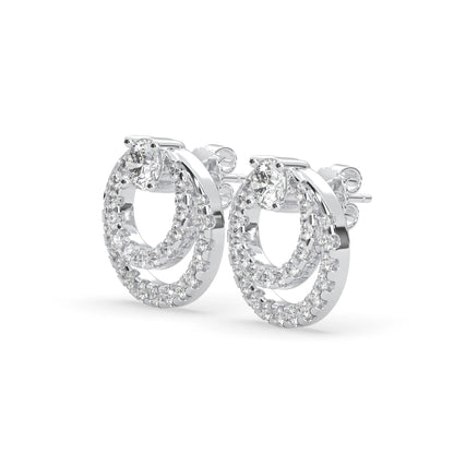 white gold Round prong set lab grown diamond double circle stud earrings with a 5.00 mm center diamond in an open halo design and push-back closure.