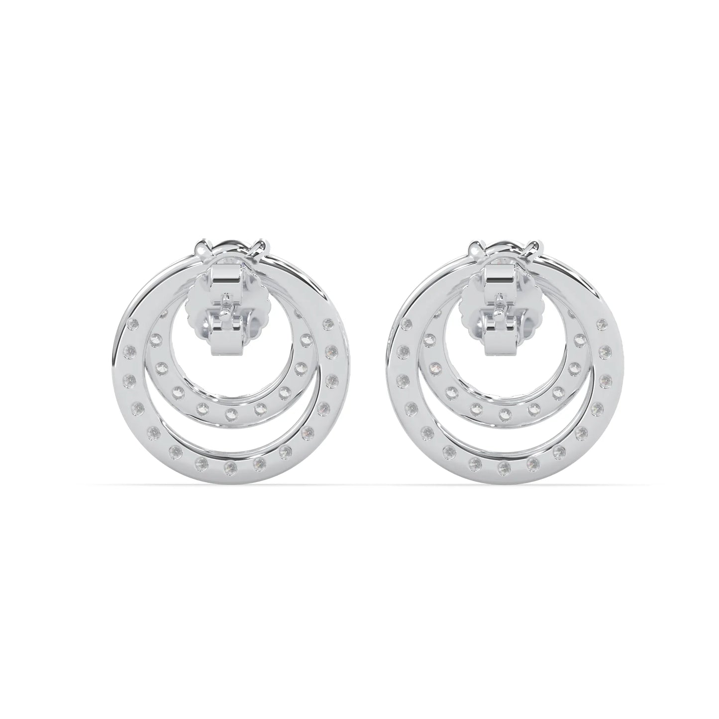 white gold Round prong set lab grown diamond double circle stud earrings with a 5.00 mm center diamond in an open halo design and push-back closure.