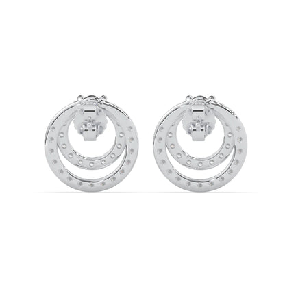 white gold Round prong set lab grown diamond double circle stud earrings with a 5.00 mm center diamond in an open halo design and push-back closure.