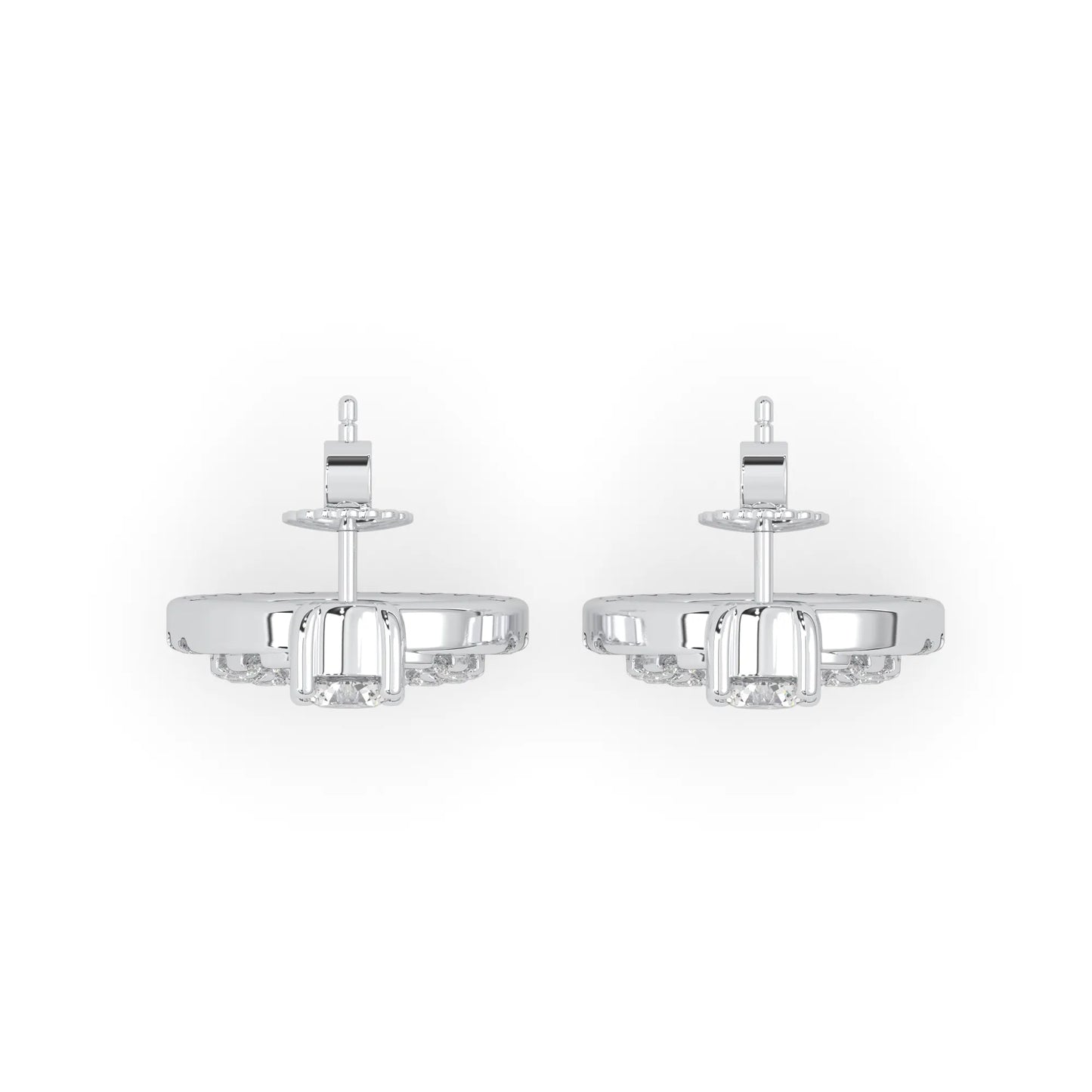 white gold Round prong set lab grown diamond double circle stud earrings with a 5.00 mm center diamond in an open halo design and push-back closure.