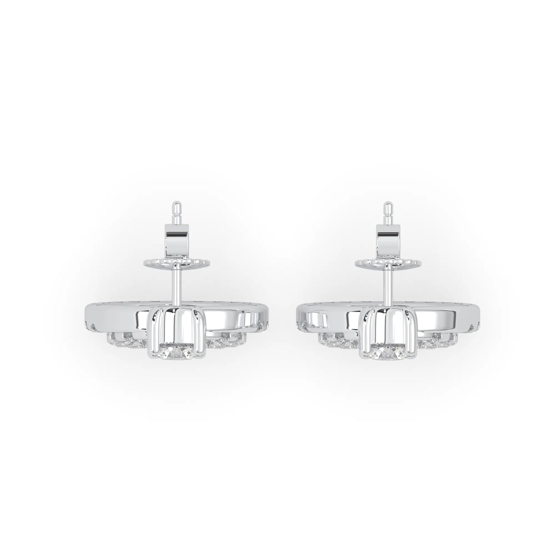 white gold Round prong set lab grown diamond double circle stud earrings with a 5.00 mm center diamond in an open halo design and push-back closure.