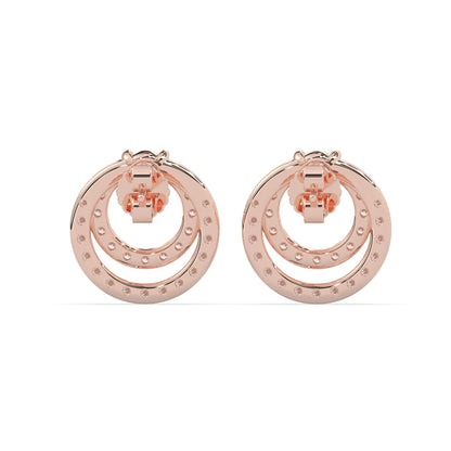 rose gold Round prong set lab grown diamond double circle stud earrings with a 5.00 mm center diamond in an open halo design and push-back closure.