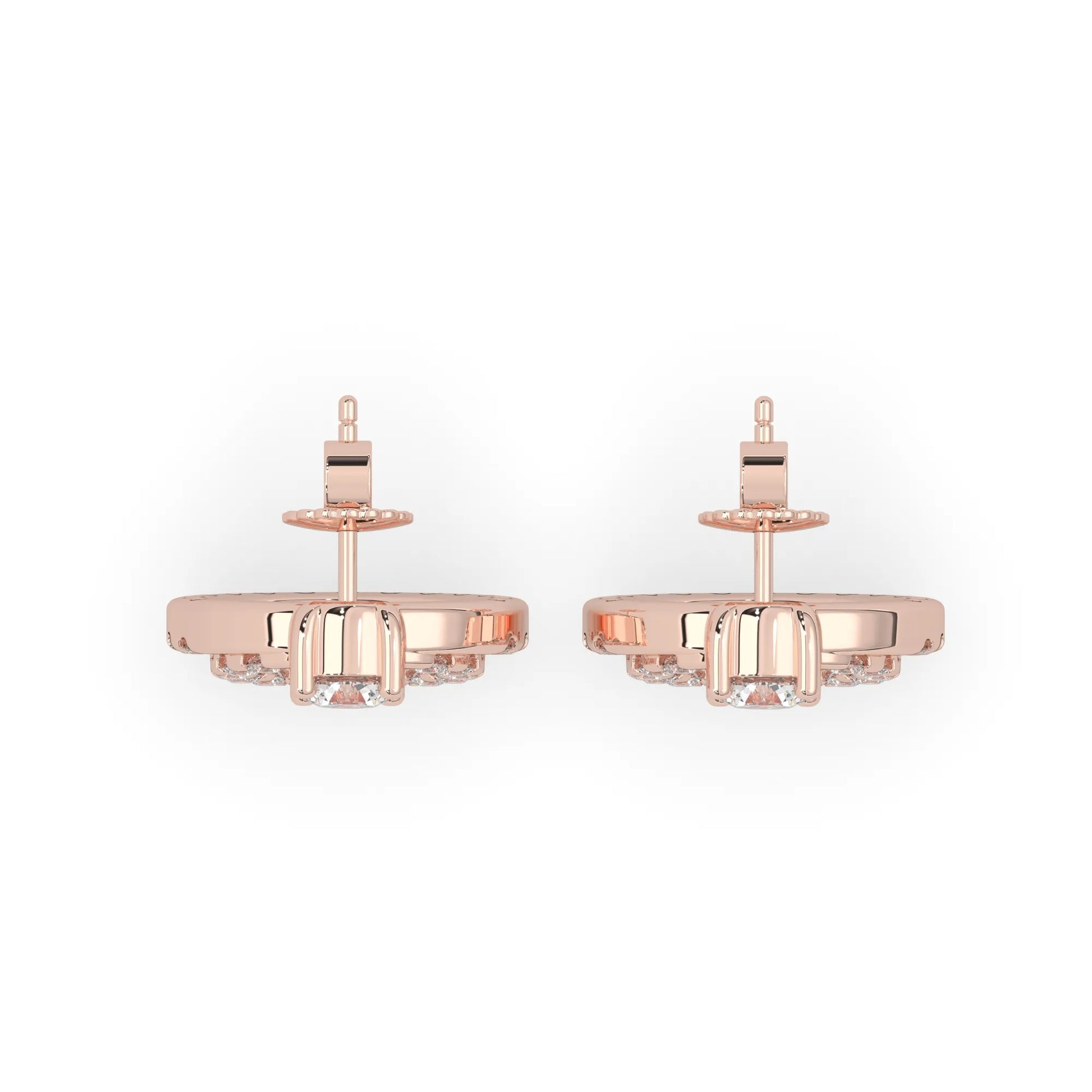 rose gold Round prong set lab grown diamond double circle stud earrings with a 5.00 mm center diamond in an open halo design and push-back closure.
