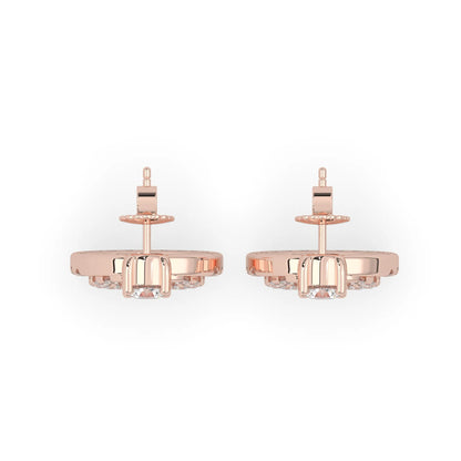 rose gold Round prong set lab grown diamond double circle stud earrings with a 5.00 mm center diamond in an open halo design and push-back closure.