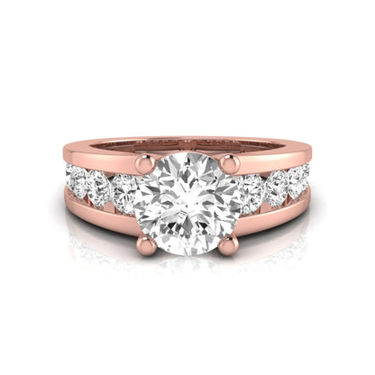 rose gold Round cut lab grown diamond engagement ring with 1.70 CT center stone, round side diamonds, and four-prong setting