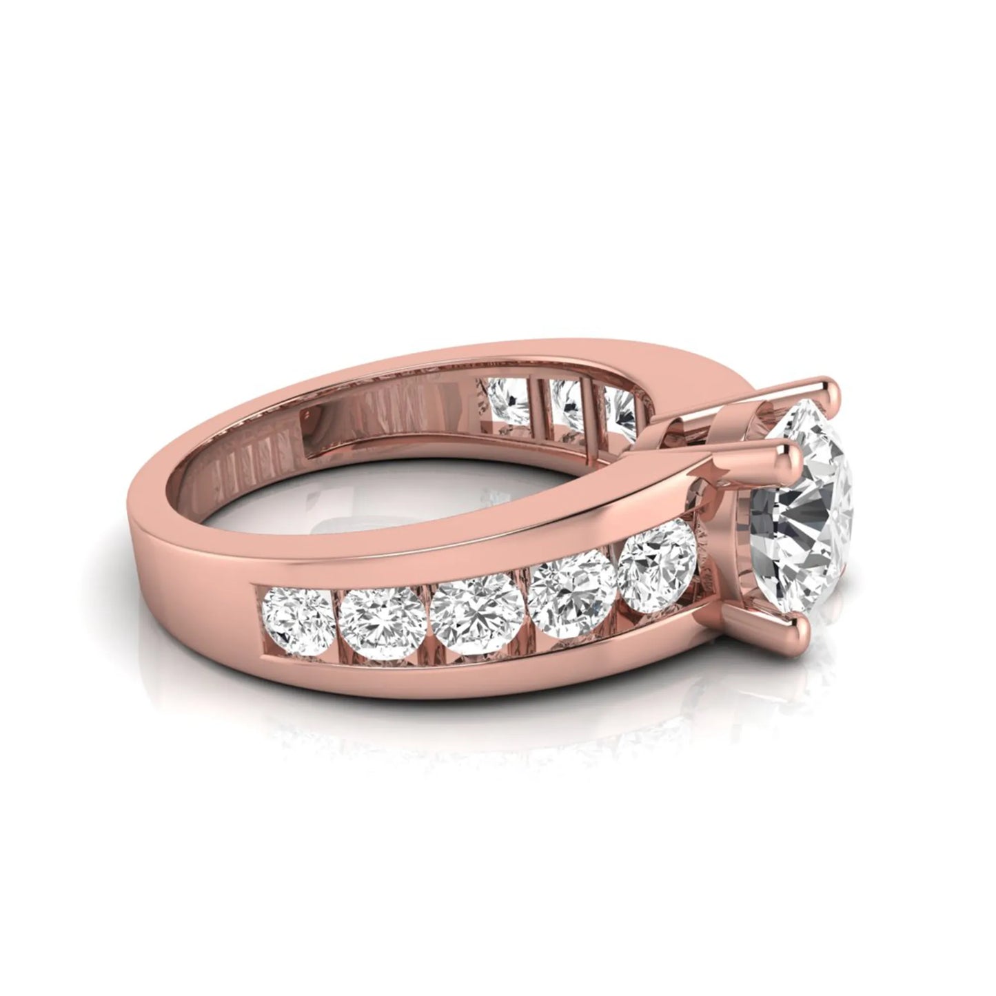 rose gold Round cut lab grown diamond engagement ring with 1.70 CT center stone, round side diamonds, and four-prong setting
