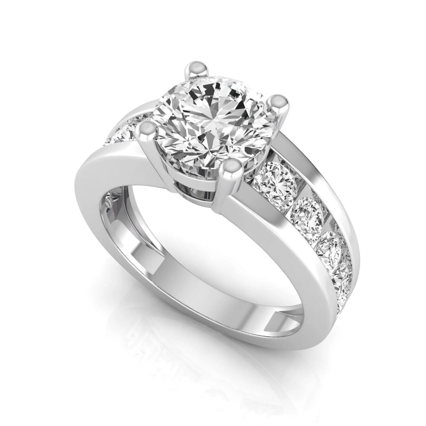 white gold Round cut lab grown diamond engagement ring with 1.70 CT center stone, round side diamonds, and four-prong setting