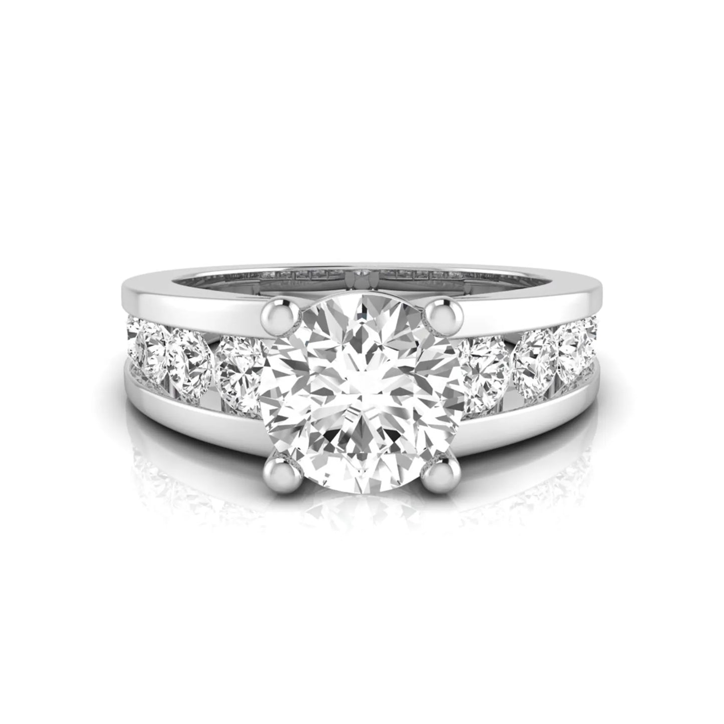white gold Round cut lab grown diamond engagement ring with 1.70 CT center stone, round side diamonds, and four-prong setting
