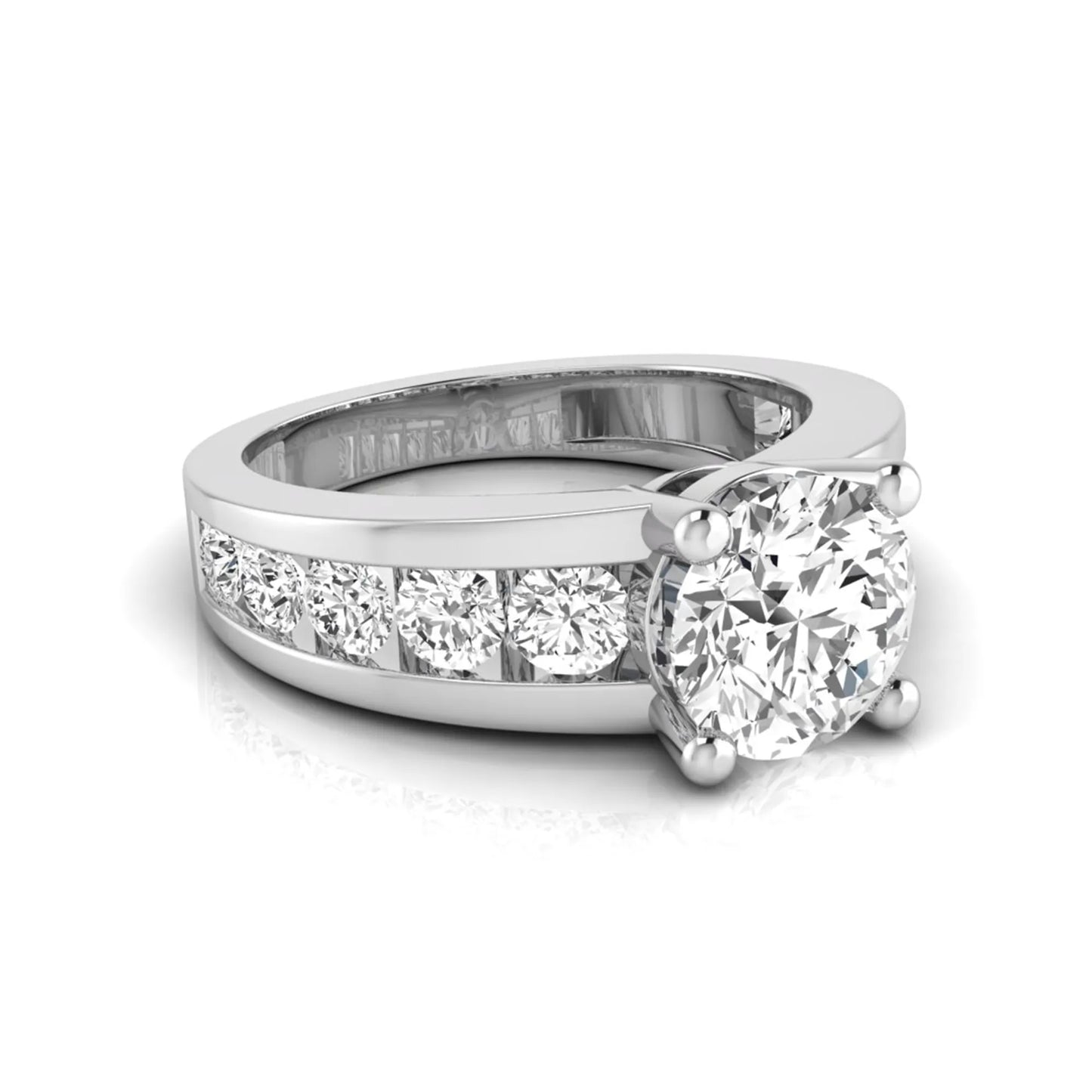 white gold Round cut lab grown diamond engagement ring with 1.70 CT center stone, round side diamonds, and four-prong setting