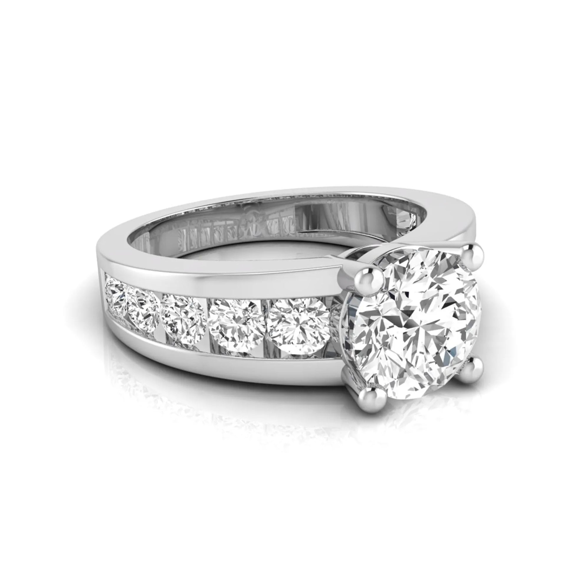 white gold Round cut lab grown diamond engagement ring with 1.70 CT center stone, round side diamonds, and four-prong setting