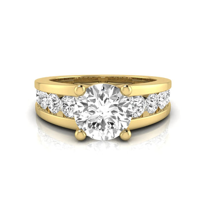 yellow gold Round cut lab grown diamond engagement ring with 1.70 CT center stone, round side diamonds, and four-prong setting