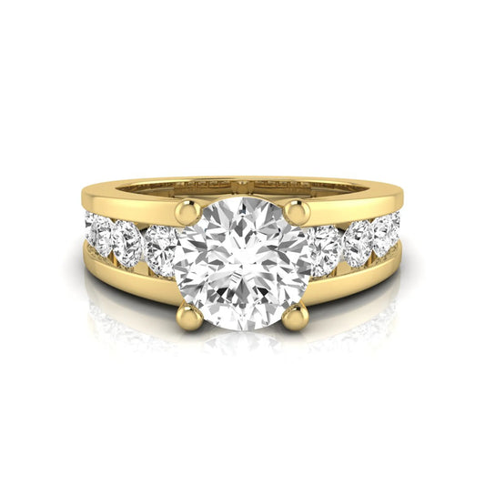yellow gold Round cut lab grown diamond engagement ring with 1.70 CT center stone, round side diamonds, and four-prong setting