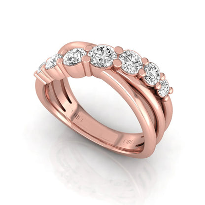 Round lab grown diamond graduated band ring featuring 1.00 carat total weight of brilliant round diamonds in rose gold.
