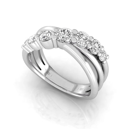 Round lab grown diamond graduated band ring featuring 1.00 carat total weight of brilliant round diamonds in white gold.