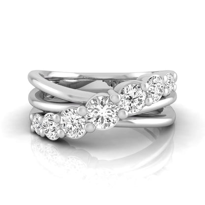 Round lab grown diamond graduated band ring featuring 1.00 carat total weight of brilliant round diamonds in white gold.