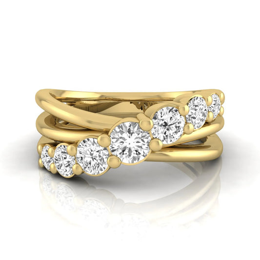 Round lab grown diamond graduated band ring featuring 1.00 carat total weight of brilliant round diamonds in yellow gold.