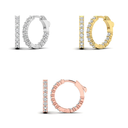 Set of four diamond hoop earrings in different colors on a white background