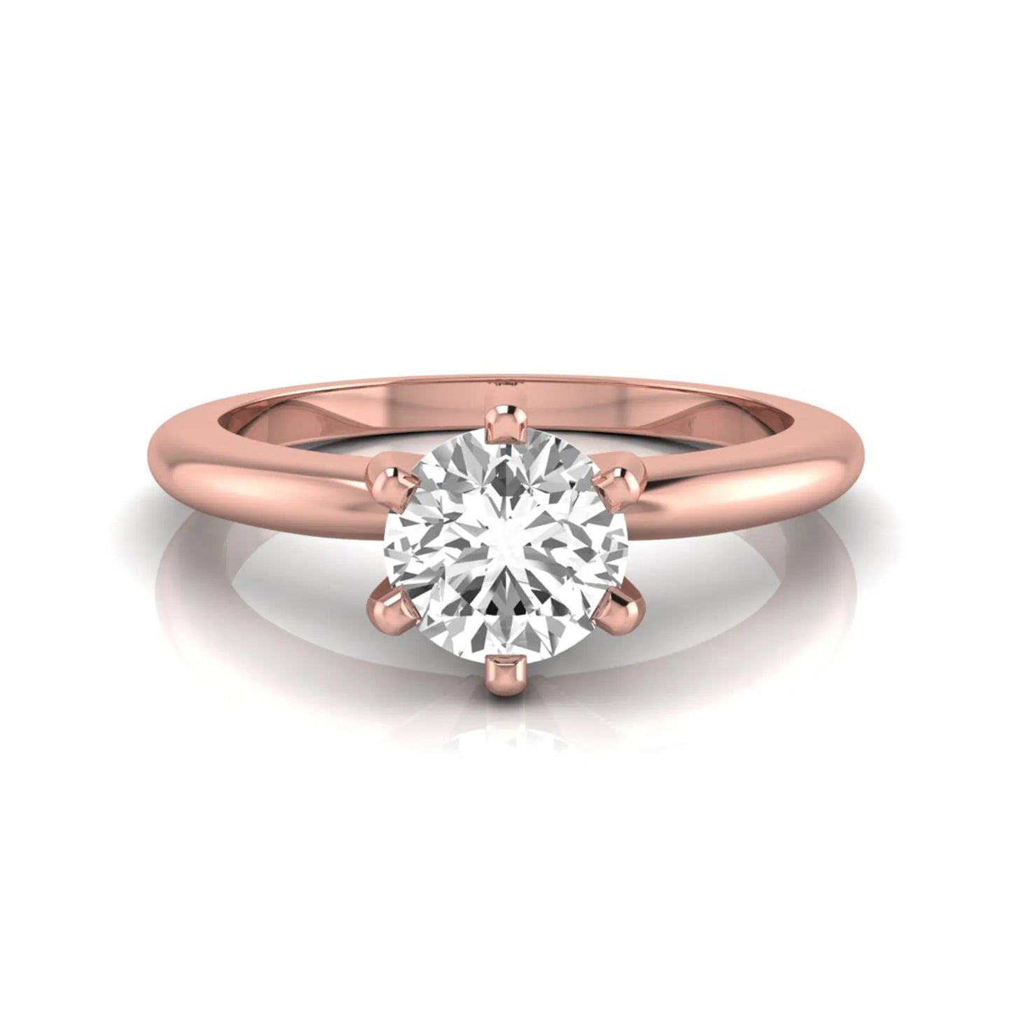 Round lab grown diamond solitaire engagement ring featuring a 0.80 carat round brilliant diamond in a classic six-prong rose gold setting.