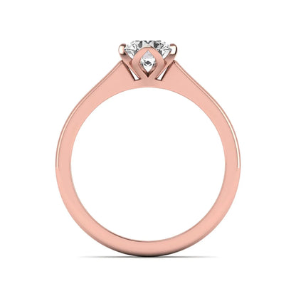 Round cut lab grown diamond solitaire engagement ring in rose gold featuring a 1.03 carat IGI certified center diamond.