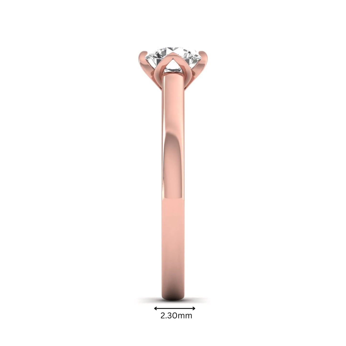 Round cut lab grown diamond solitaire engagement ring in rose gold featuring a 1.03 carat IGI certified center diamond.