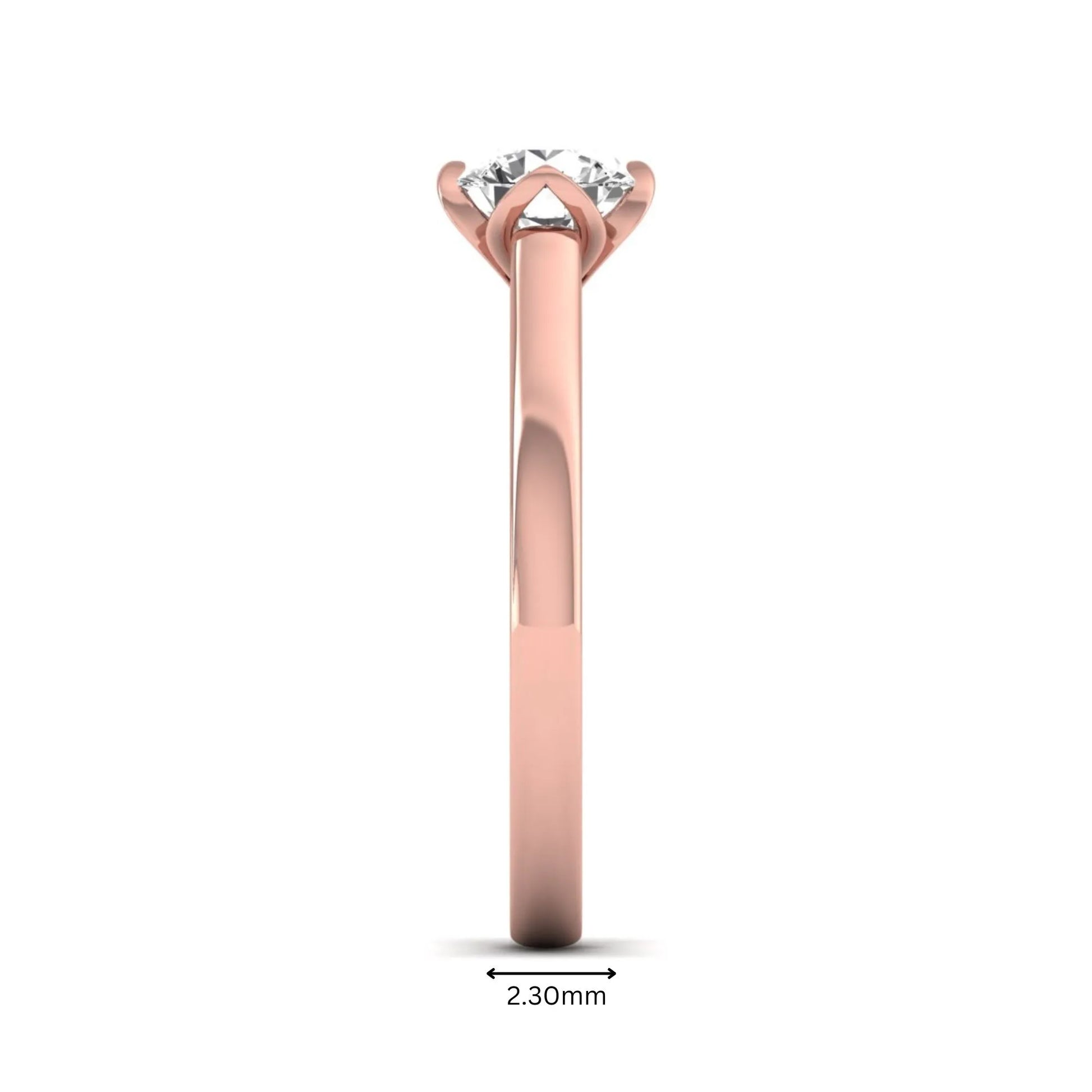 Round cut lab grown diamond solitaire engagement ring in rose gold featuring a 1.03 carat IGI certified center diamond.