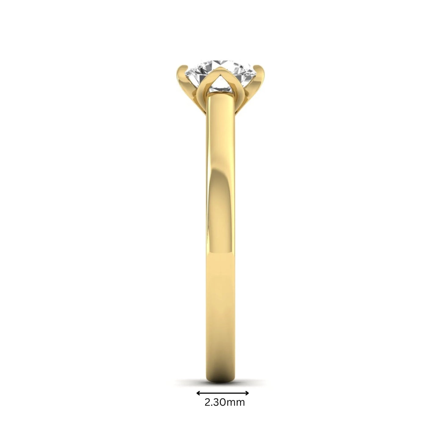 Round cut lab grown diamond solitaire engagement ring in yellow gold featuring a 1.03 carat IGI certified center diamond.