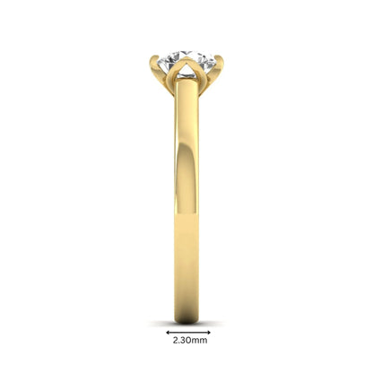 Round cut lab grown diamond solitaire engagement ring in yellow gold featuring a 1.03 carat IGI certified center diamond.