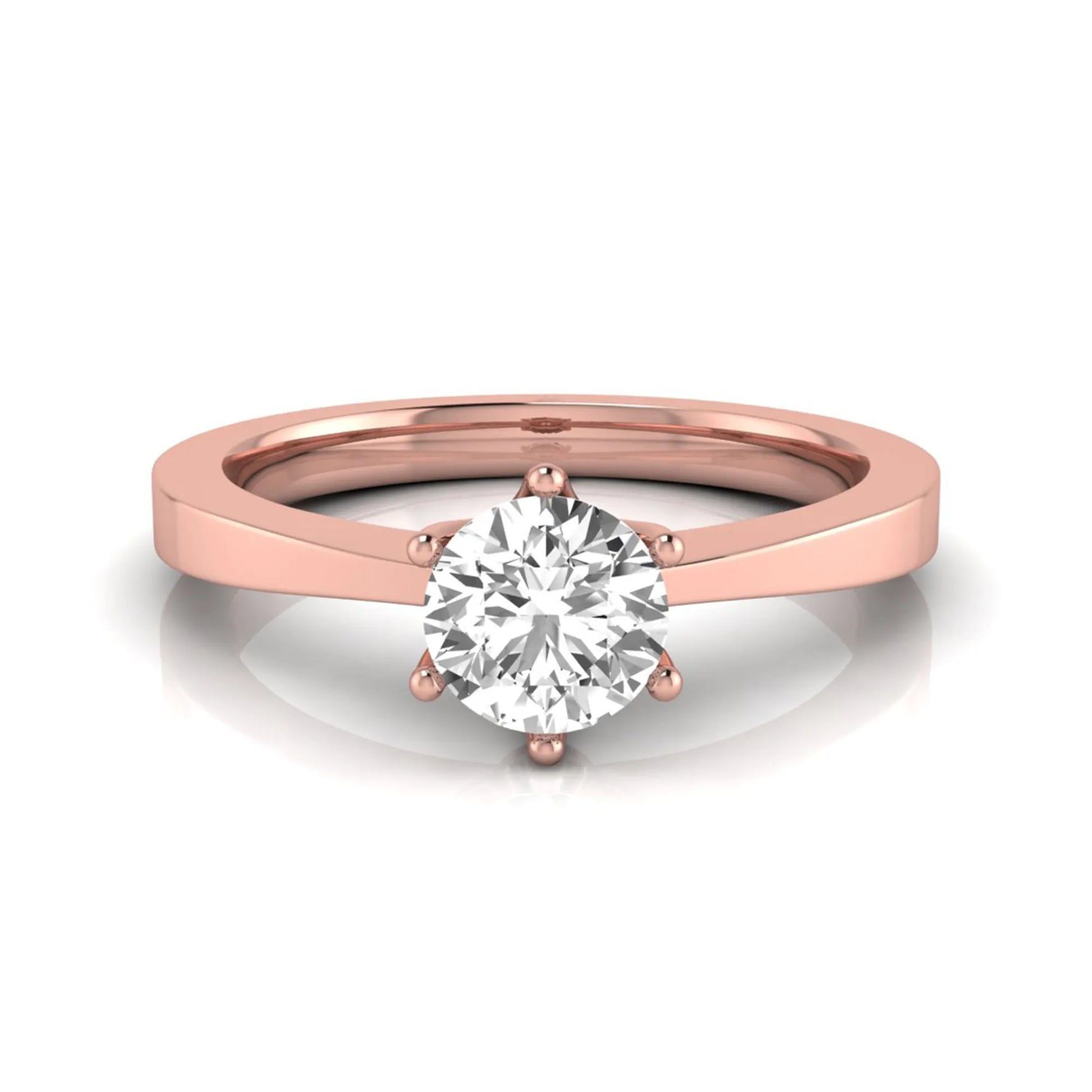 Round lab grown diamond solitaire engagement ring featuring a 0.50 carat round brilliant diamond in a classic six-prong rose gold setting.