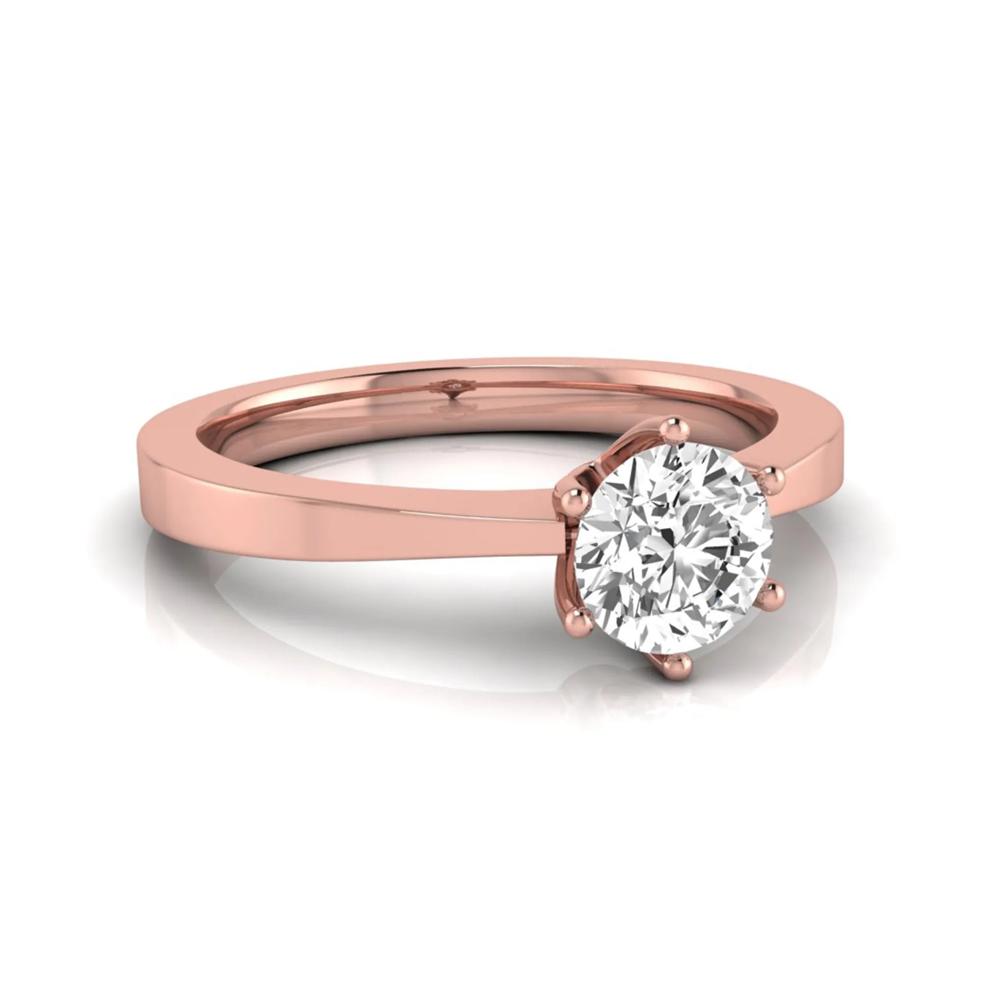 Round lab grown diamond solitaire engagement ring featuring a 0.50 carat round brilliant diamond in a classic six-prong rose gold setting.