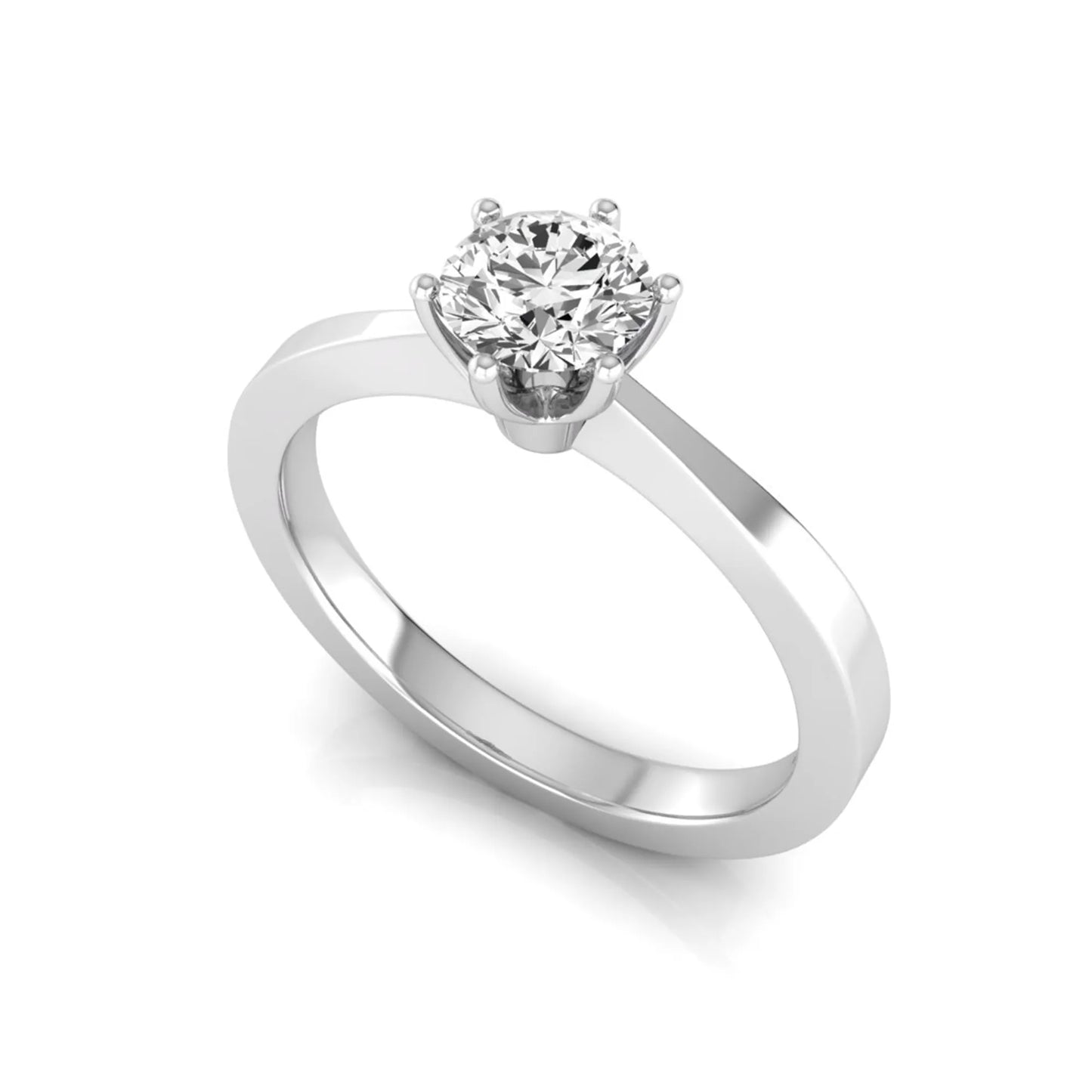 Round lab grown diamond solitaire engagement ring featuring a 0.50 carat round brilliant diamond in a classic six-prong white gold setting.