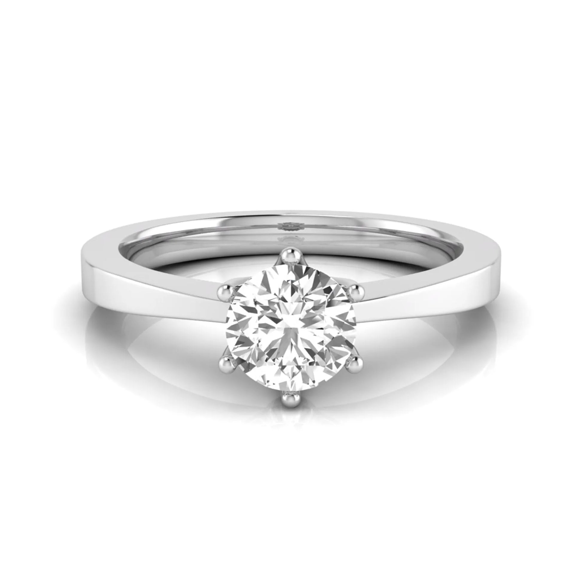 Round lab grown diamond solitaire engagement ring featuring a 0.50 carat round brilliant diamond in a classic six-prong white gold setting.