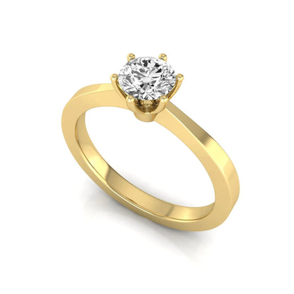Round lab grown diamond solitaire engagement ring featuring a 0.50 carat round brilliant diamond in a classic six-prong yellow gold setting.