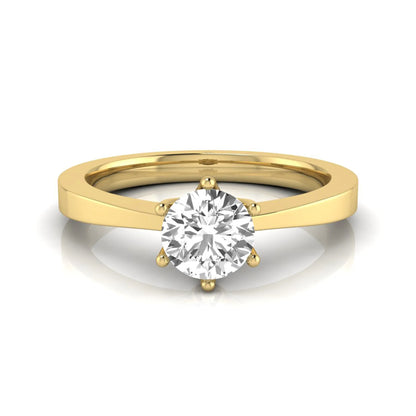 Round lab grown diamond solitaire engagement ring featuring a 0.50 carat round brilliant diamond in a classic six-prong yellow gold setting.