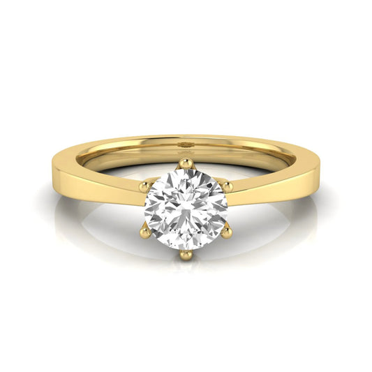 Round lab grown diamond solitaire engagement ring featuring a 0.50 carat round brilliant diamond in a classic six-prong yellow gold setting.