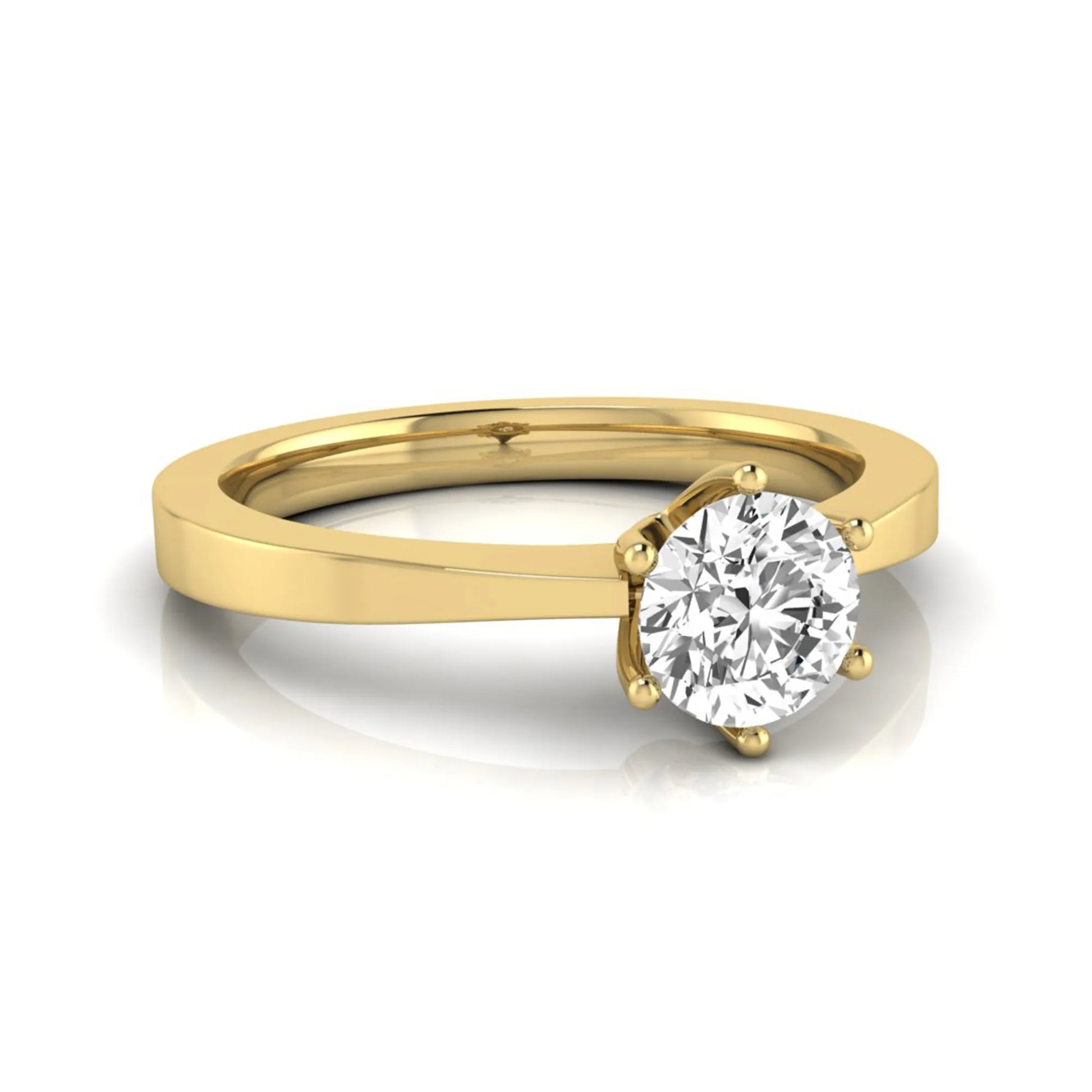 Round lab grown diamond solitaire engagement ring featuring a 0.50 carat round brilliant diamond in a classic six-prong yellow gold setting.