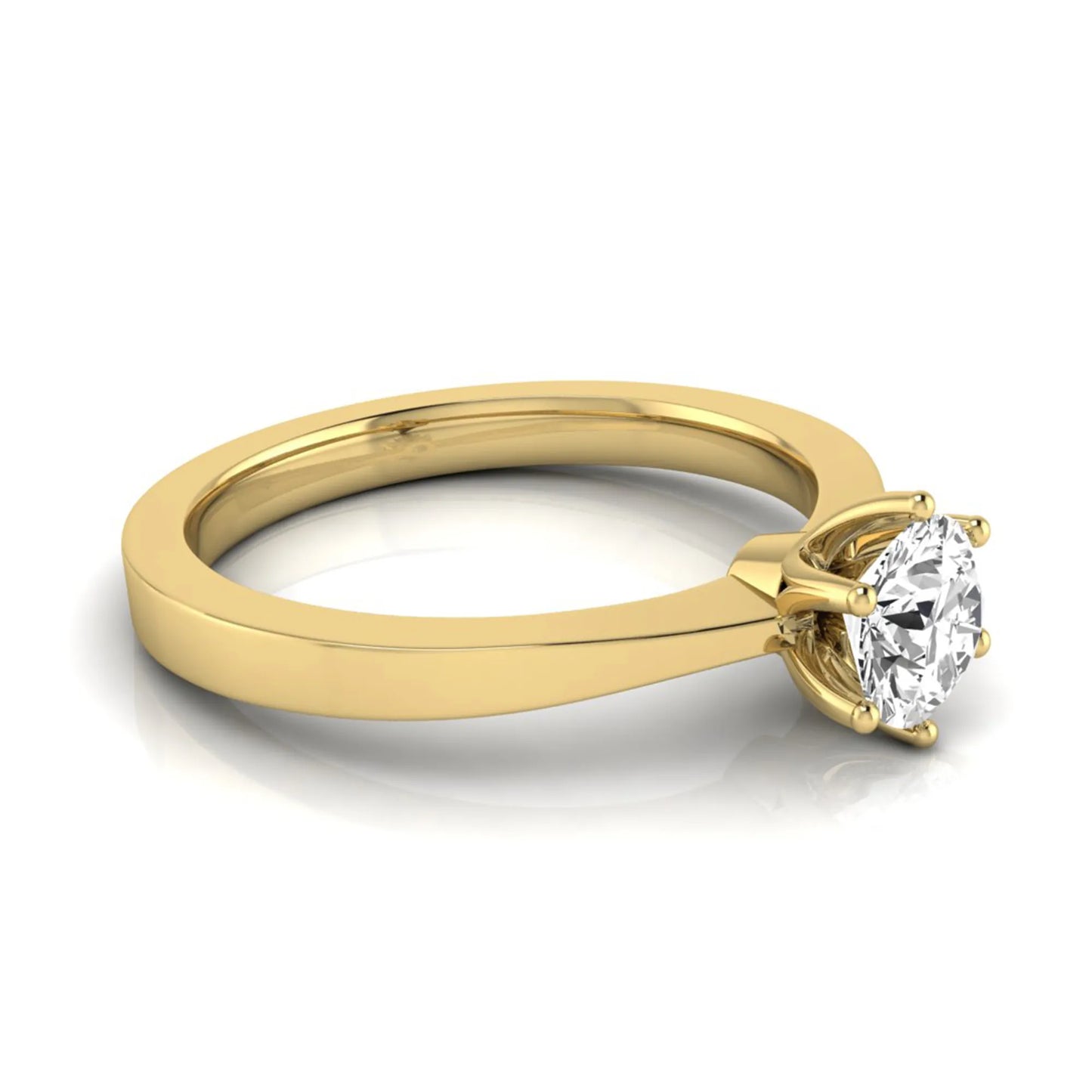Round lab grown diamond solitaire engagement ring featuring a 0.50 carat round brilliant diamond in a classic six-prong yellow gold setting.