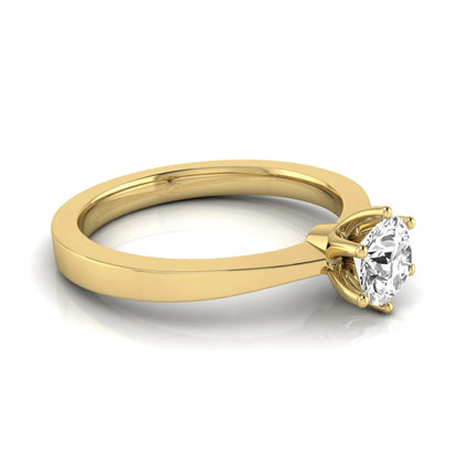 Round lab grown diamond solitaire engagement ring featuring a 0.50 carat round brilliant diamond in a classic six-prong yellow gold setting.