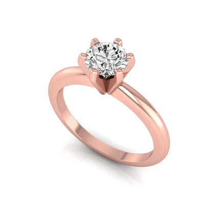 Round lab grown diamond solitaire engagement ring featuring a 0.80 carat round brilliant diamond in a classic six-prong rose gold setting.