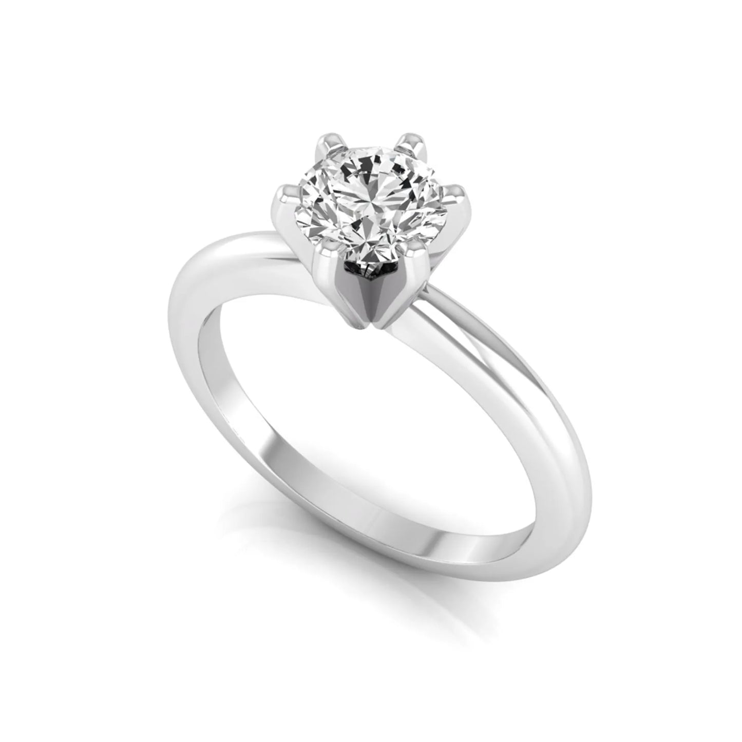 Round lab grown diamond solitaire engagement ring featuring a 0.80 carat round brilliant diamond in a classic six-prong white gold setting.