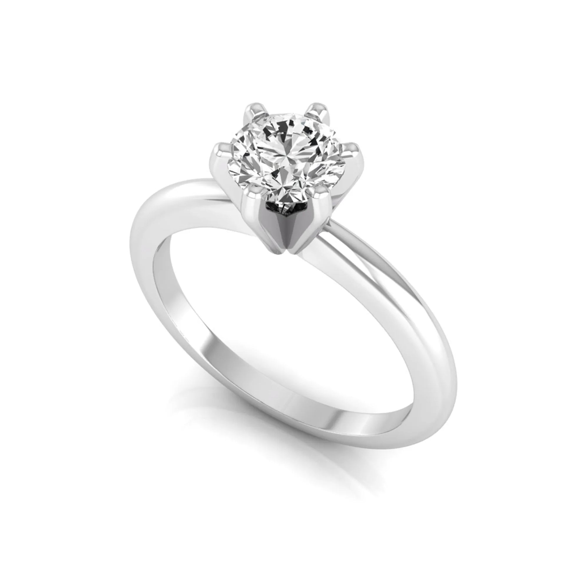 Round lab grown diamond solitaire engagement ring featuring a 0.80 carat round brilliant diamond in a classic six-prong white gold setting.
