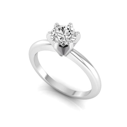 Round lab grown diamond solitaire engagement ring featuring a 0.80 carat round brilliant diamond in a classic six-prong white gold setting.