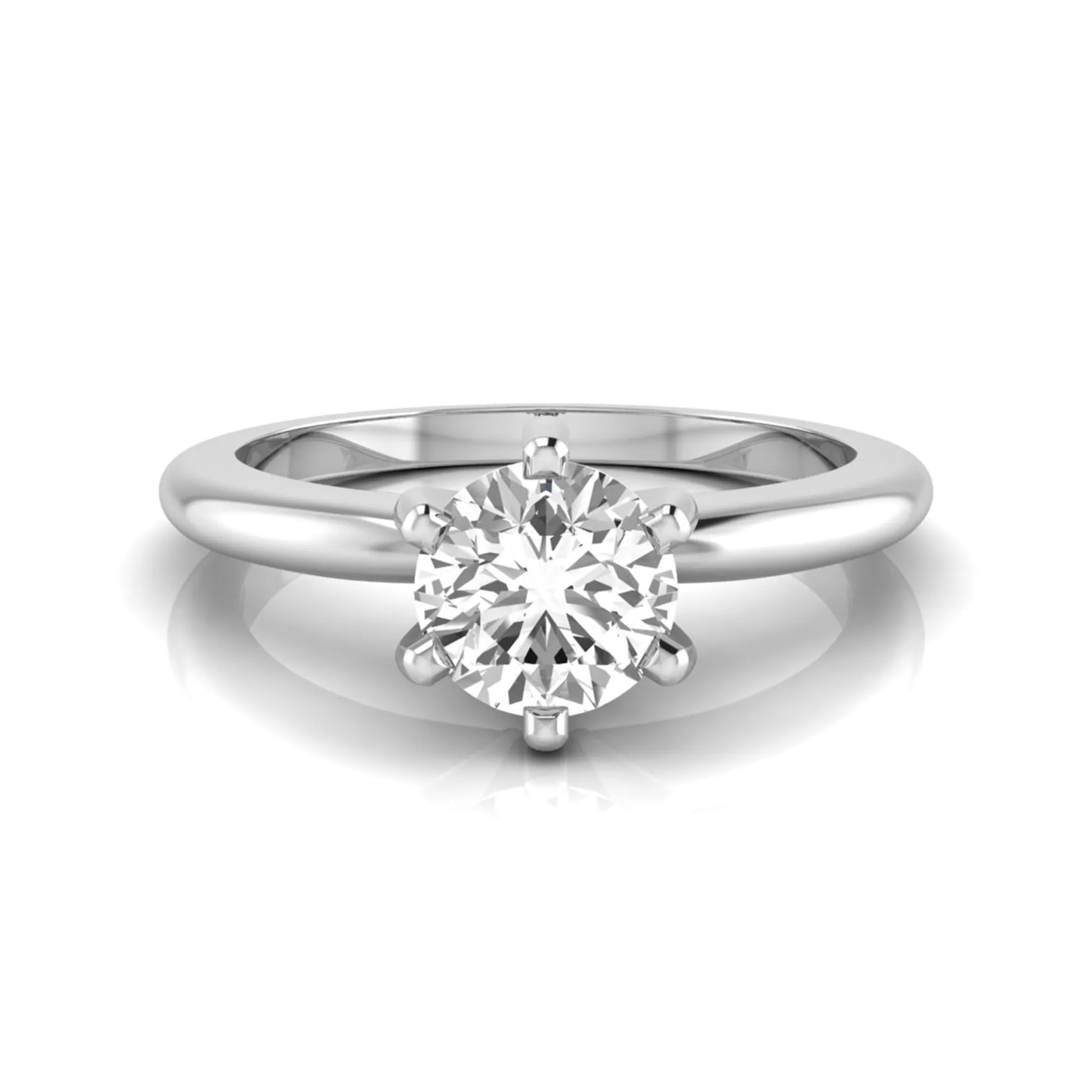 Round lab grown diamond solitaire engagement ring featuring a 0.80 carat round brilliant diamond in a classic six-prong white gold setting.