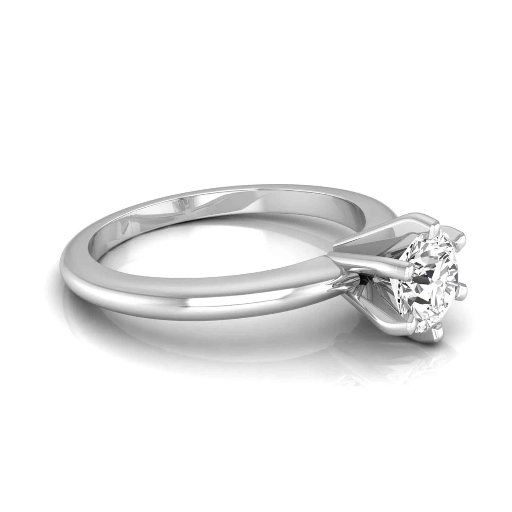 Round lab grown diamond solitaire engagement ring featuring a 0.80 carat round brilliant diamond in a classic six-prong white gold setting.