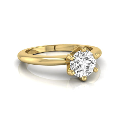 Round lab grown diamond solitaire engagement ring featuring a 0.80 carat round brilliant diamond in a classic six-prong yellow gold setting.