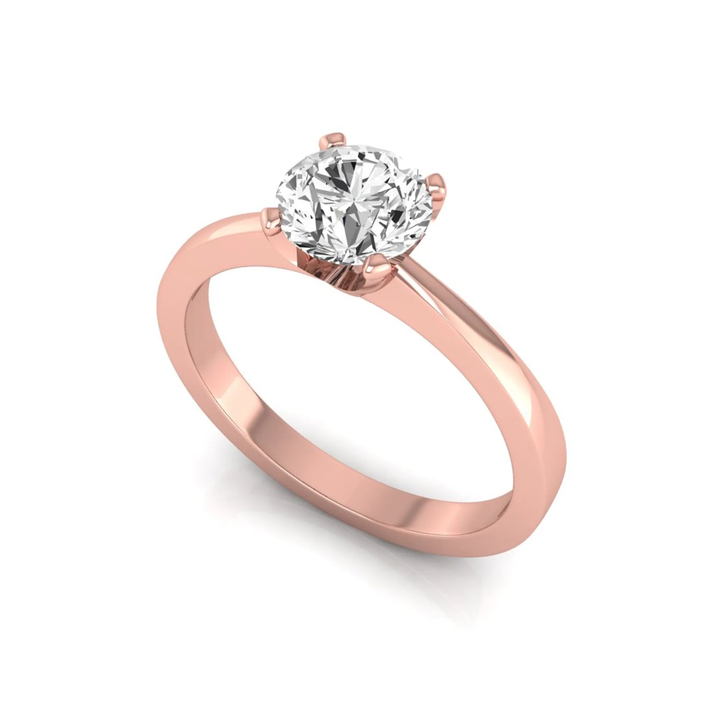 Round lab grown diamond solitaire engagement ring featuring a 1.03 carat IGI certified round brilliant diamond in a classic four-prong rose gold setting.