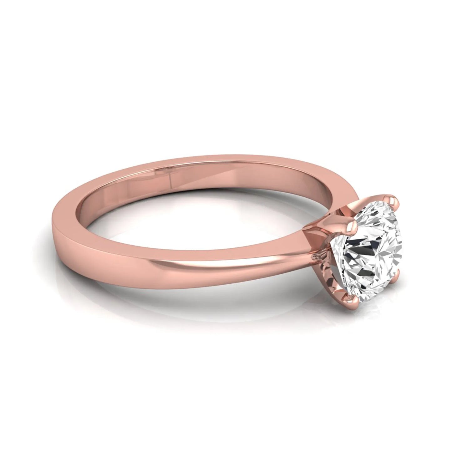 Round lab grown diamond solitaire engagement ring featuring a 1.03 carat IGI certified round brilliant diamond in a classic four-prong rose gold setting.