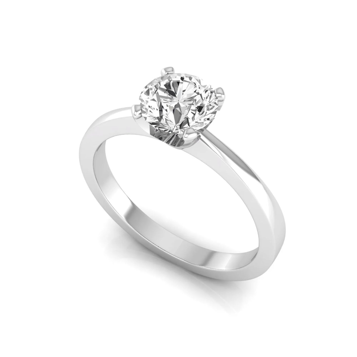 Round lab grown diamond solitaire engagement ring featuring a 1.03 carat IGI certified round brilliant diamond in a classic four-prong white gold setting.