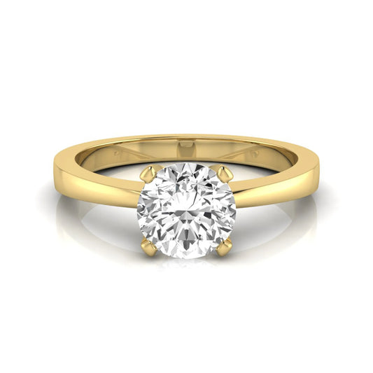 Round lab grown diamond solitaire engagement ring featuring a 1.03 carat IGI certified round brilliant diamond in a classic four-prong yellow gold setting.