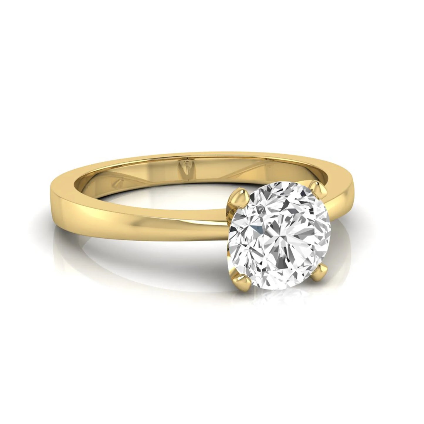 Round lab grown diamond solitaire engagement ring featuring a 1.03 carat IGI certified round brilliant diamond in a classic four-prong yellow gold setting.