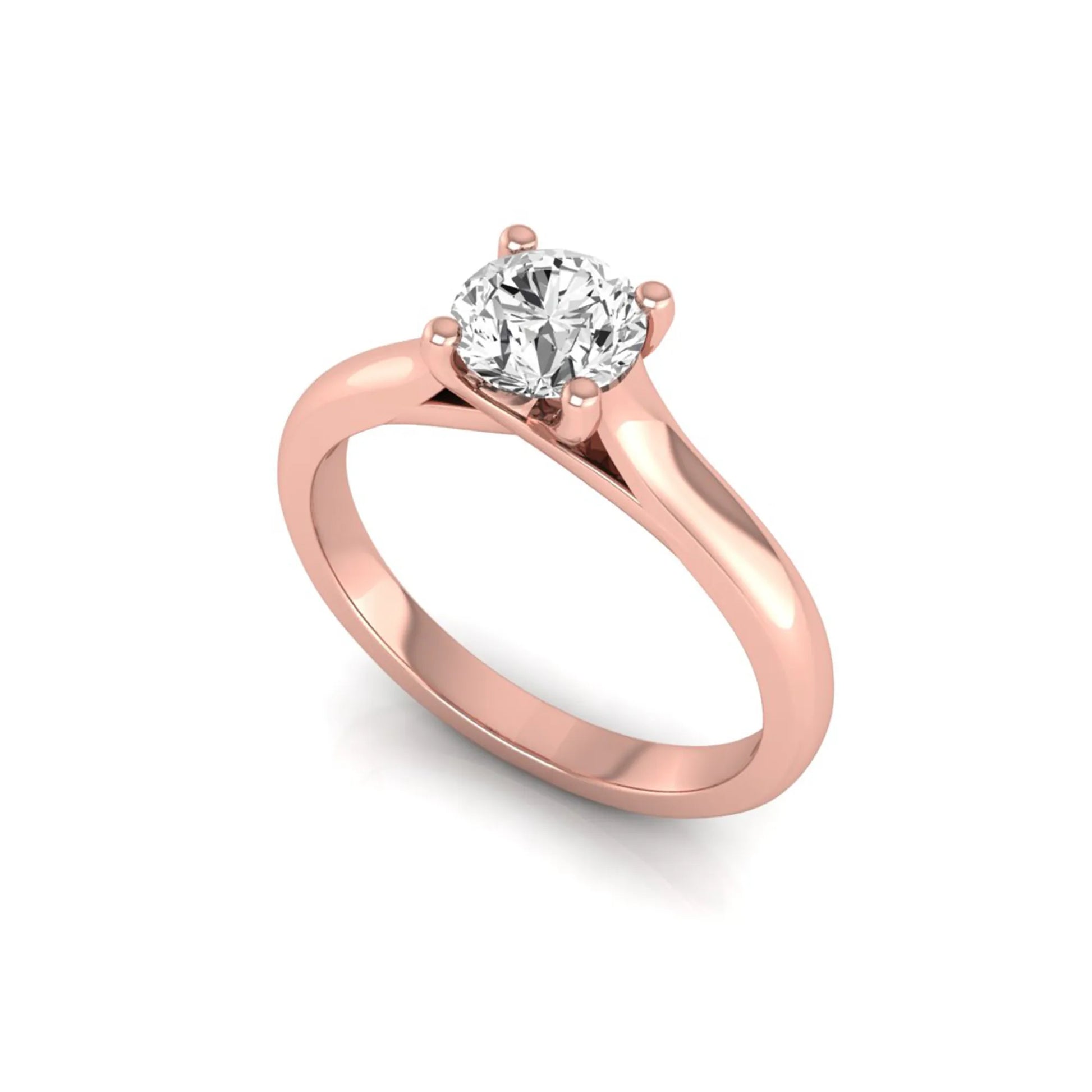 Round lab grown diamond solitaire engagement ring featuring a 0.65 carat round brilliant diamond in a classic four-prong rose gold setting.
